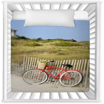 Bike Leaning Against Fence At Beach. Nursery Decor 2984949