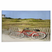Bike Leaning Against Fence At Beach. Rugs 2984949