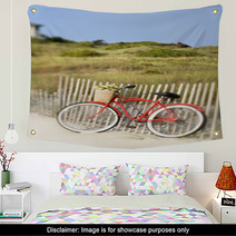 Bike Leaning Against Fence At Beach. Wall Art 2984949