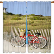 Bike Leaning Against Fence At Beach. Window Curtains 2984949