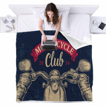 Biker Driving A Motorcycle Rides Road Trip Blankets 107789427