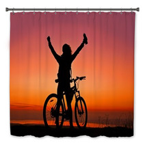 Biker Girl At The Sunset Near Lake Bath Decor 75893252