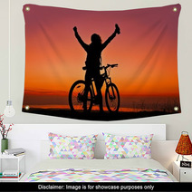 Biker Girl At The Sunset Near Lake Wall Art 75893252