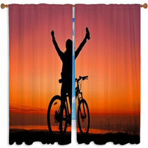 Biker Girl At The Sunset Near Lake Window Curtains 75893252