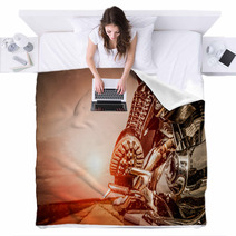 Biker Girl Riding On A Motorcycle Blankets 71759444