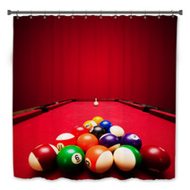 Billards Pool Game. Color Balls In Triangle, Aiming At Cue Ball Bath Decor 51689924