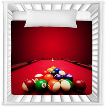 Billards Pool Game. Color Balls In Triangle, Aiming At Cue Ball Nursery Decor 51689924