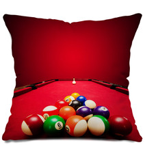 Billards Pool Game. Color Balls In Triangle, Aiming At Cue Ball Pillows 51689924