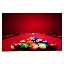 Billards Pool Game. Color Balls In Triangle, Aiming At Cue Ball Rugs 51689924