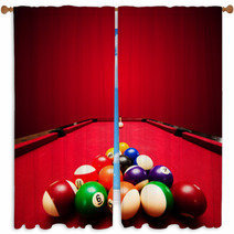Billards Pool Game. Color Balls In Triangle, Aiming At Cue Ball Window Curtains 51689924