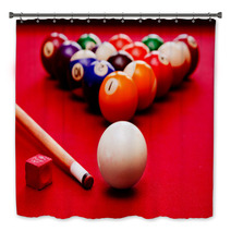 Billards Pool Game. Cue Ball, Cue Color Balls In Triangle, Chalk Bath Decor 51689915