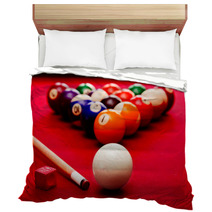 Billards Pool Game. Cue Ball, Cue Color Balls In Triangle, Chalk Bedding 51689915