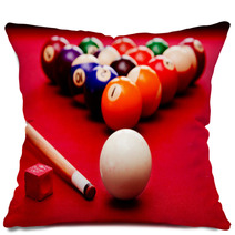 Billards Pool Game. Cue Ball, Cue Color Balls In Triangle, Chalk Pillows 51689915