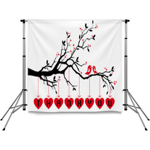 Birds On Tree With Red Hearts, Vector Backdrops 50781238