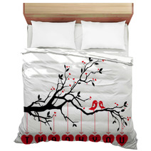 Birds On Tree With Red Hearts, Vector Bedding 50781238