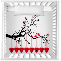 Birds On Tree With Red Hearts, Vector Nursery Decor 50781238