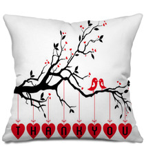 Birds On Tree With Red Hearts, Vector Pillows 50781238