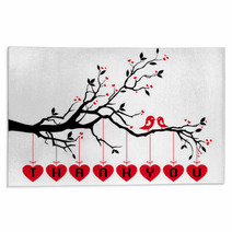 Birds On Tree With Red Hearts, Vector Rugs 50781238