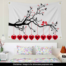 Birds On Tree With Red Hearts, Vector Wall Art 50781238