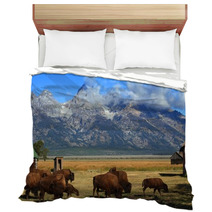 Bison And Mormon Row Barn In The Grand Tetons Bedding 61317413