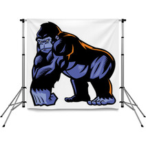 Black And Blue Cartoon Gorilla Mascot Backdrops 66322269