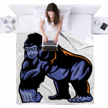 Black And Blue Cartoon Gorilla Mascot Blankets 66322269