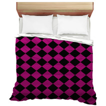 Black And Pink Diagonal Checkers On Textured Fabric Background Bedding 59901722