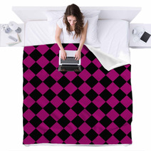 Black And Pink Diagonal Checkers On Textured Fabric Background Blankets 59901722