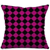 Black And Pink Diagonal Checkers On Textured Fabric Background Pillows 59901722