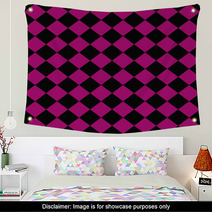 Black And Pink Diagonal Checkers On Textured Fabric Background Wall Art 59901722
