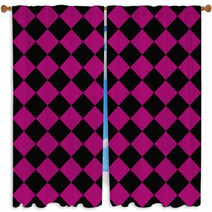 Black And Pink Diagonal Checkers On Textured Fabric Background Window Curtains 59901722