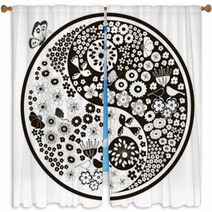 Black And White Flowers, Yin Yang Window Curtains 50751885