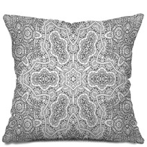 Black And White Fractal Floral Pattern Pillows 224182842