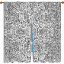 Black And White Fractal Floral Pattern Window Curtains 224182842