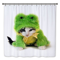 Black And White Kitten In A Green Frog Costume Bath Decor 2233084