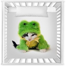 Black And White Kitten In A Green Frog Costume Nursery Decor 2233084