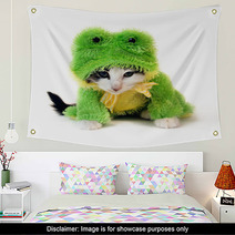 Black And White Kitten In A Green Frog Costume Wall Art 2233084