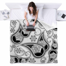 Black And White Paisley Background Blankets 11964835