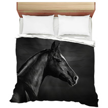 Black And White Portrait Of Arabian Stallion Bedding 46196337
