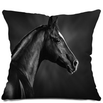 Black And White Portrait Of Arabian Stallion Pillows 46196337