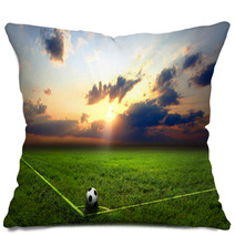 Black And White Soccer Ball On The Field Pillows 140372040