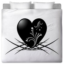 Black And White Tattoo Of A Heart With Floral Pattern Bedding 53262338