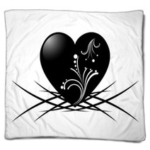 Black And White Tattoo Of A Heart With Floral Pattern Blankets 53262338