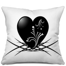 Black And White Tattoo Of A Heart With Floral Pattern Pillows 53262338