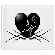Black And White Tattoo Of A Heart With Floral Pattern Rugs 53262338