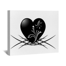 Black And White Tattoo Of A Heart With Floral Pattern Wall Art 53262338