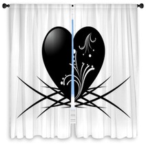 Black And White Tattoo Of A Heart With Floral Pattern Window Curtains 53262338