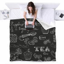 Black And White Tea Time Pattern Blankets 65349282