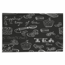 Black And White Tea Time Pattern Rugs 65349282