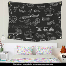 Black And White Tea Time Pattern Wall Art 65349282